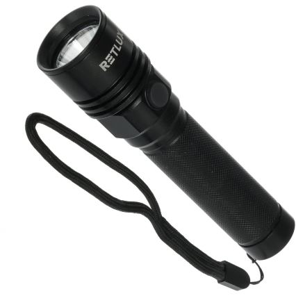 Torcia ricaricabile in alluminio con LED, 3W, 2000 mAh, IPX4 — nera