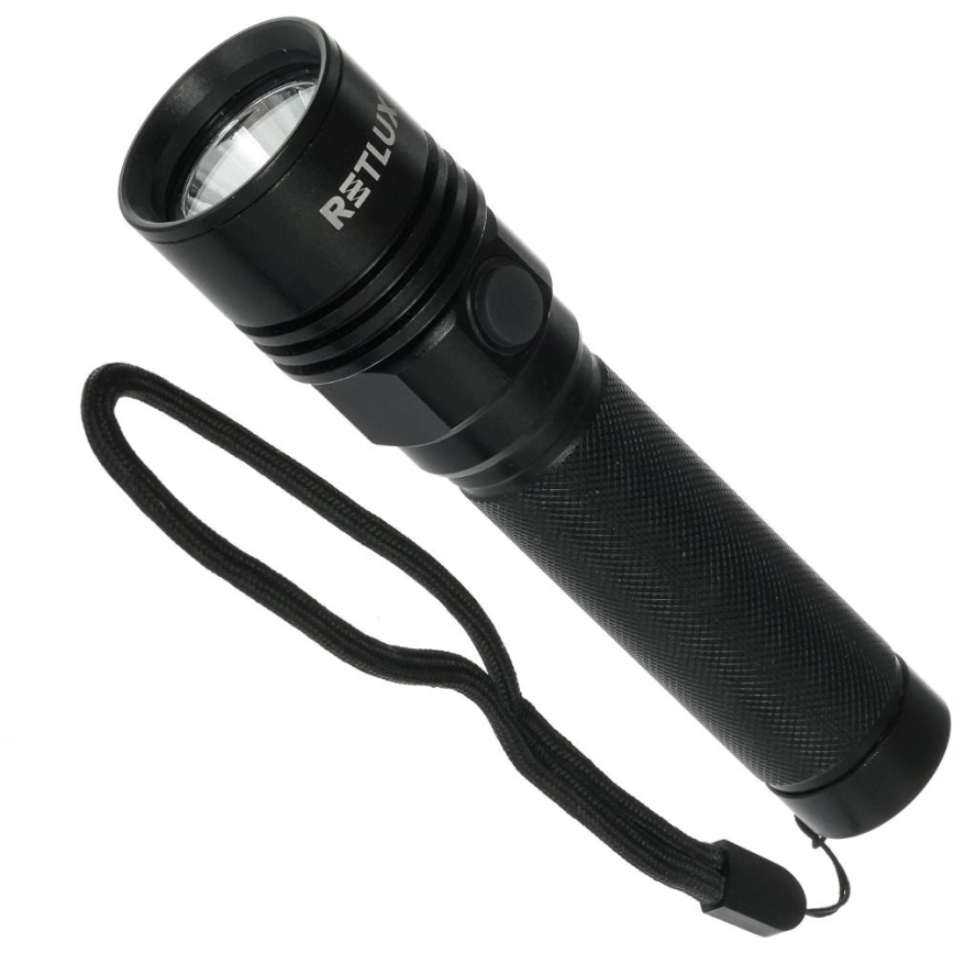 Torcia ricaricabile in alluminio con LED, 3W, 2000 mAh, IPX4 — nera