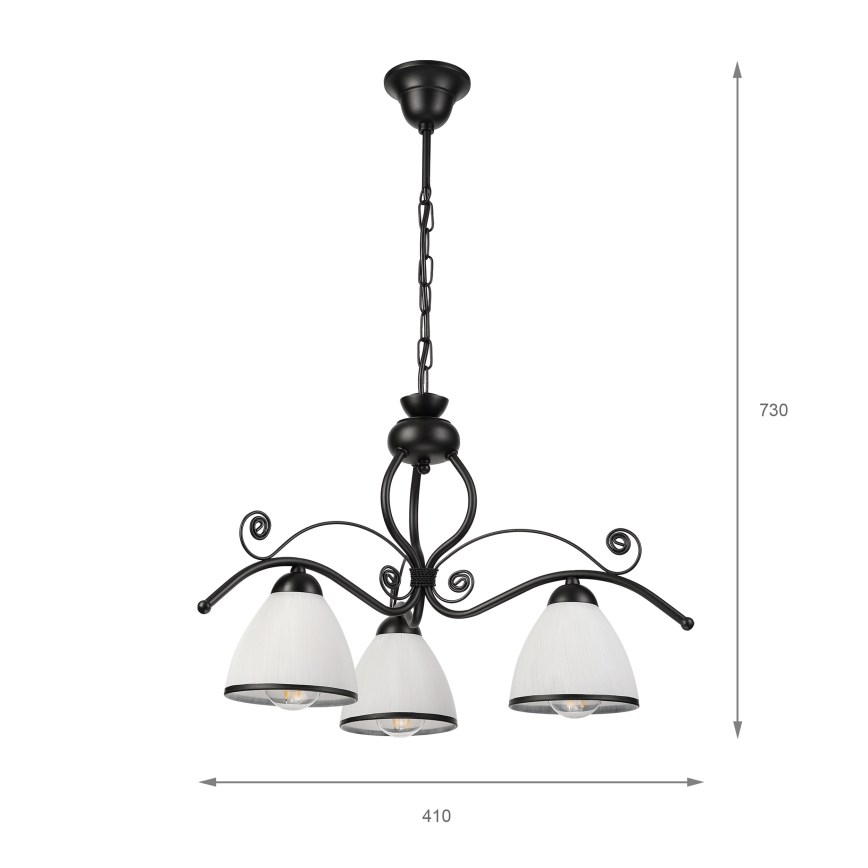 Retro-Kronleuchter mit Kette 3xE27/60W/230V schwarz/weiß