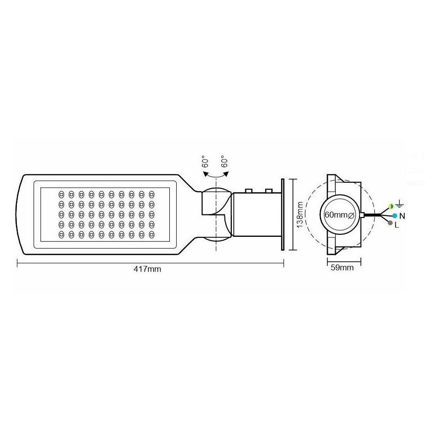 Réverbère LED/50W/170-400V IP65