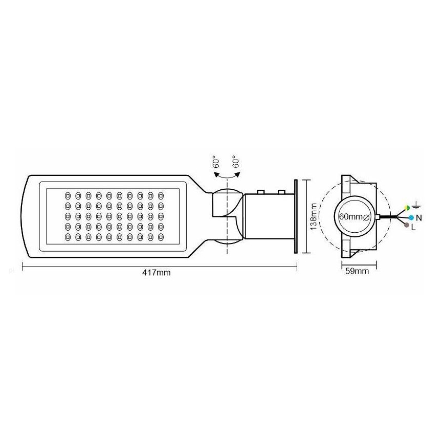Réverbère LED avec un détecteur LED/50W/170-400V IP65