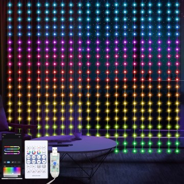 Rideau de Noël RVB à intensité variable WIZARD 400xLED/USB 2x2m + télécommande