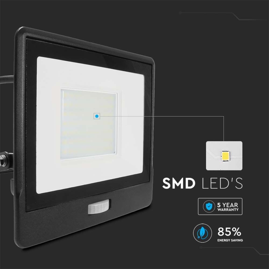 Riflettore LED con sensore LED/50W/230V 6500K IP65 nero
