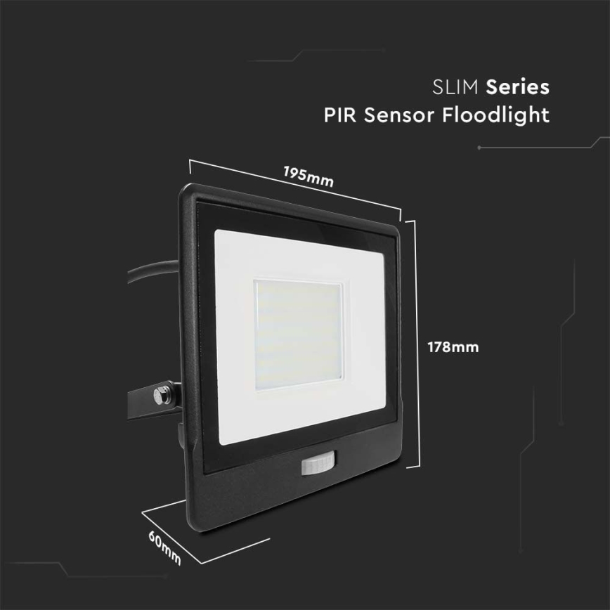 Riflettore LED con sensore LED/50W/230V 6500K IP65 nero