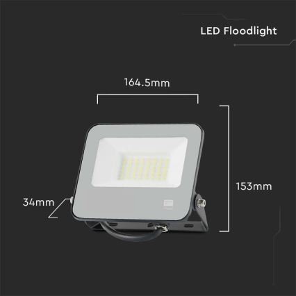 Riflettore LED SAMSUNG CHIP LED/30W/230V 4000K IP65 nero