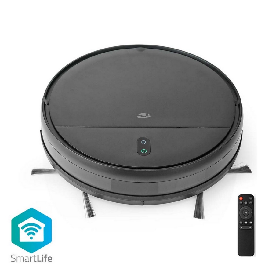 Robot aspirapolvere intelligente Wi-Fi nero + telecomando