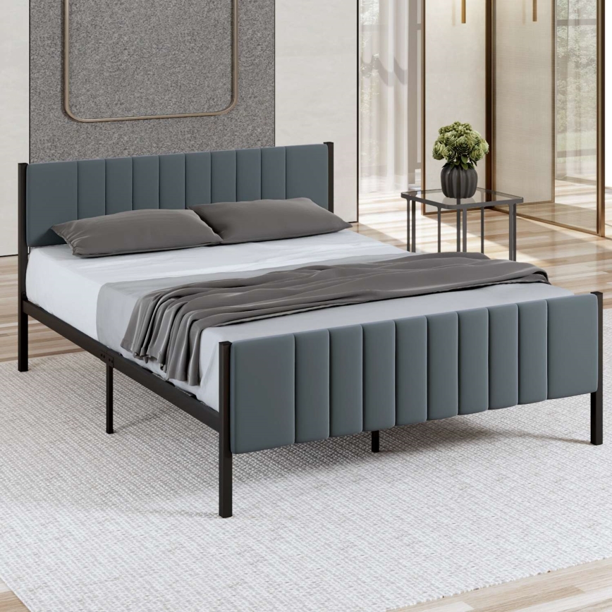 Robusto letto matrimoniale in metallo LUNOR 140x200 cm, finitura antracite, portata 200 kg