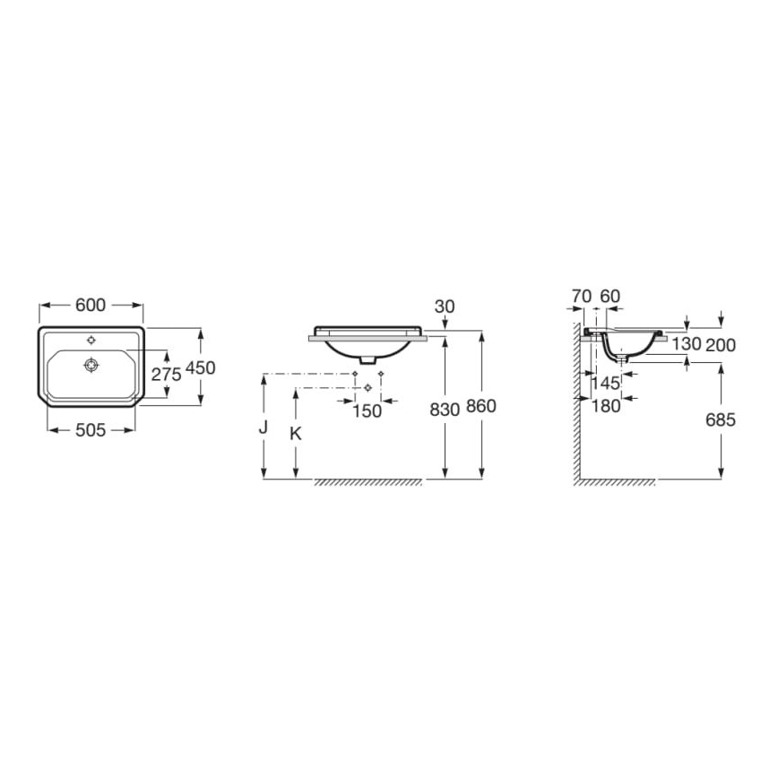 Roca A3270A5000 - Lavandino incassato CARMEN 60x45 cm ceramiche/bianco