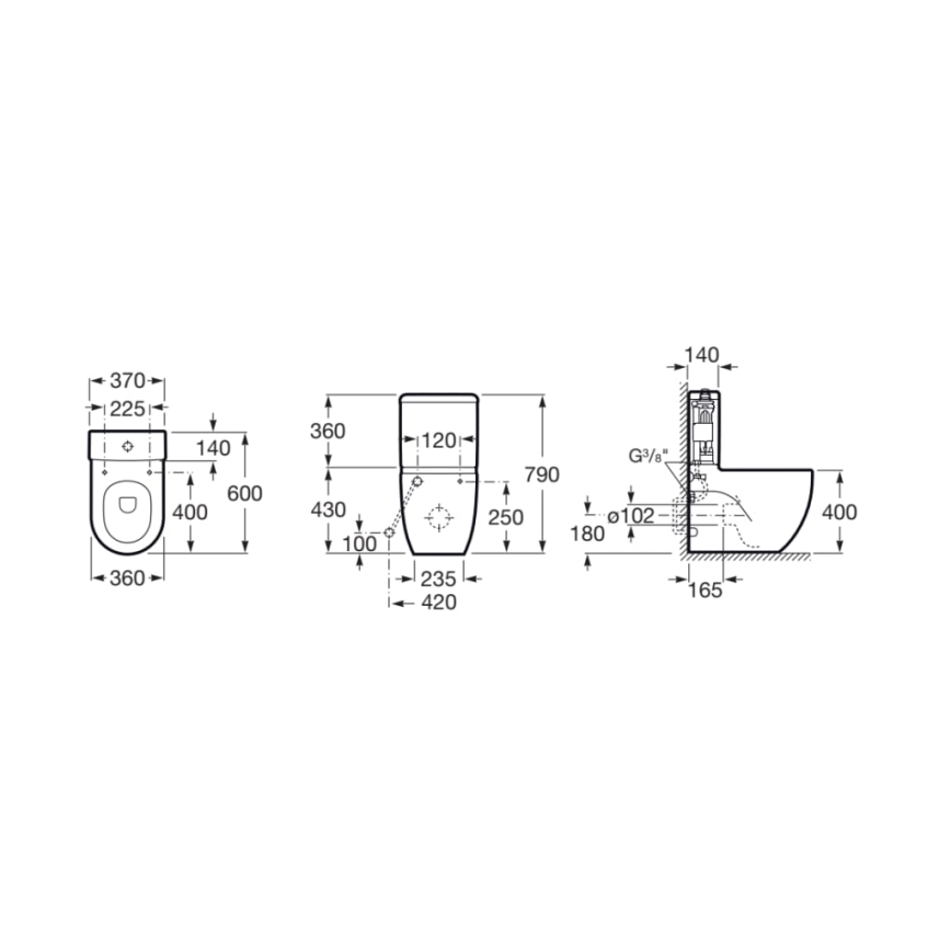 Roca A341242000 - Citerne de chasse MERIDIAN à raccordement inférieur, céramique/blanc