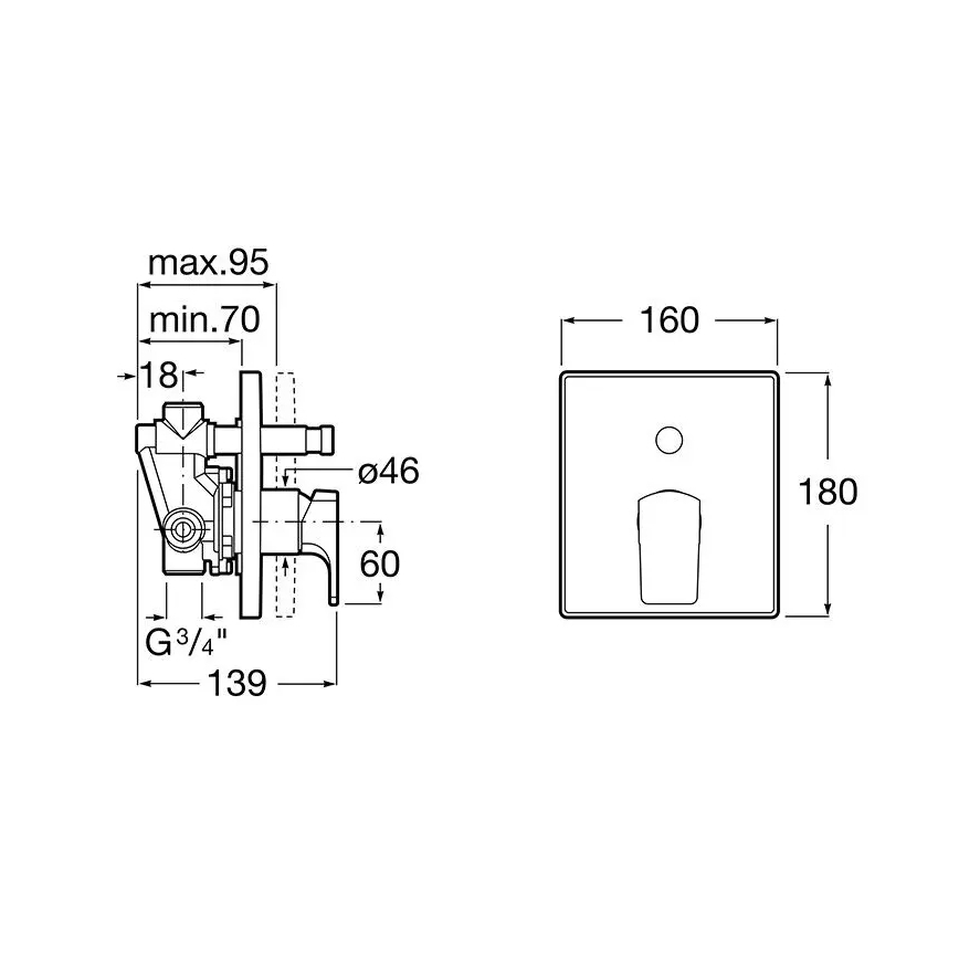 Roca A5A0B01C00 - Miscelatore doccia da incasso L90 cromato lucido
