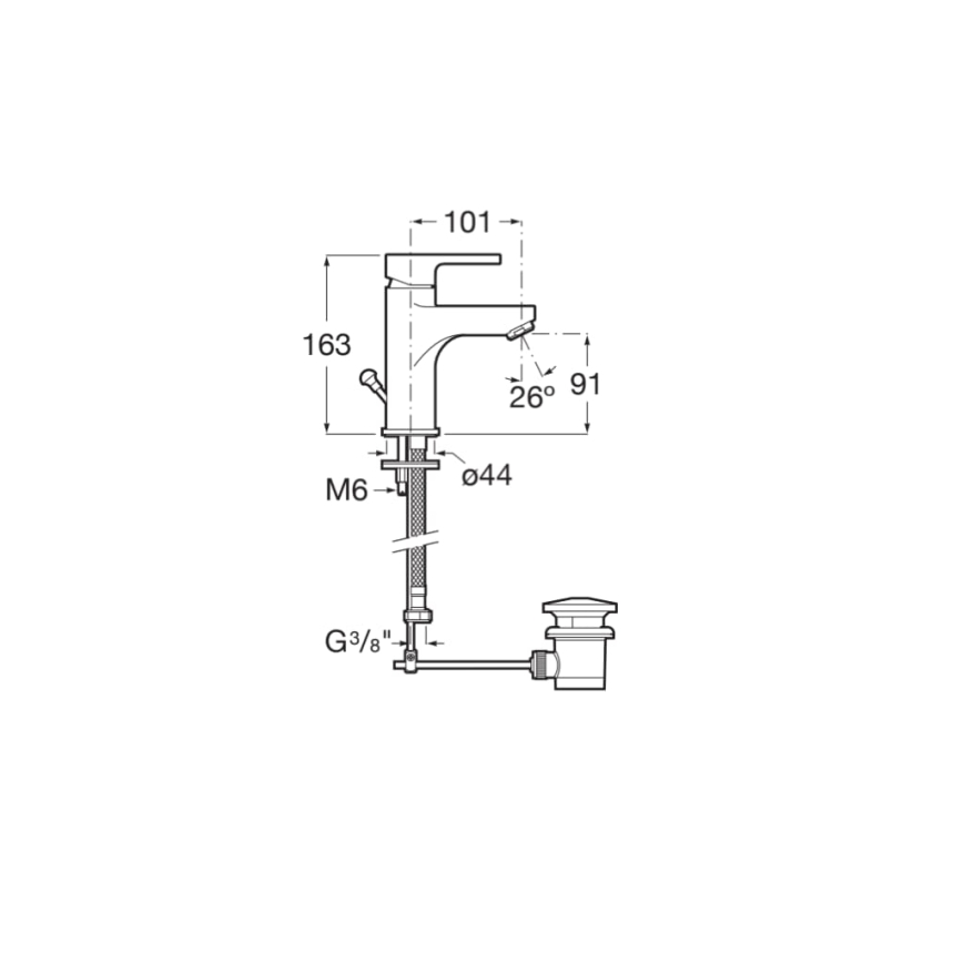 Roca A5A306AC0K - Miscelatore per lavabo + scarico AROLA 16,3 cm cromo lucido