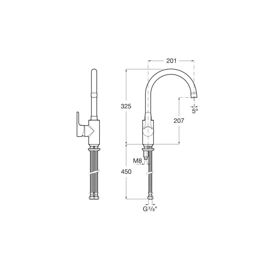 Roca A5A8409C00 - Rubinetto per lavello L20 32,5 cm cromo lucido