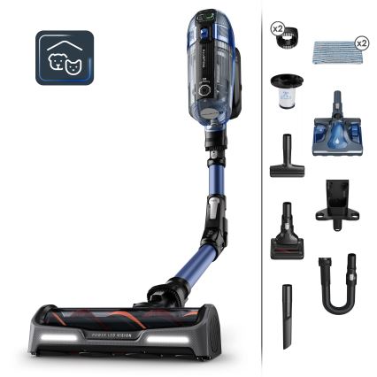Rowenta - Aspirapolvere a bastone con uno spazzolone X-FORCE FLEX ANIMAL AQUA AUTO 3in1 480W/32,4V 2500 mAh blu