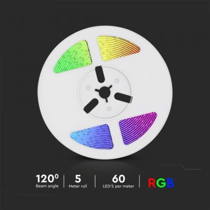 Ruban solaire RGB à intensité variable LED/1,2W/3,7V IP67 5m + télécommande