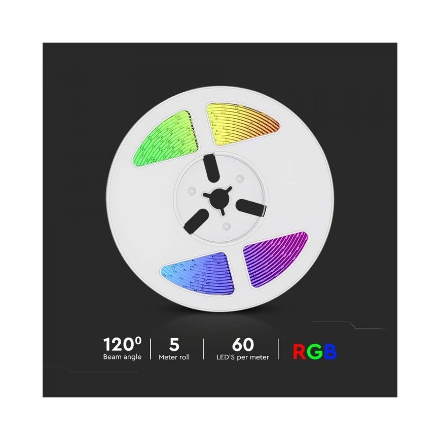 Ruban solaire RGB à intensité variable LED/1,2W/3,7V IP67 5m + télécommande