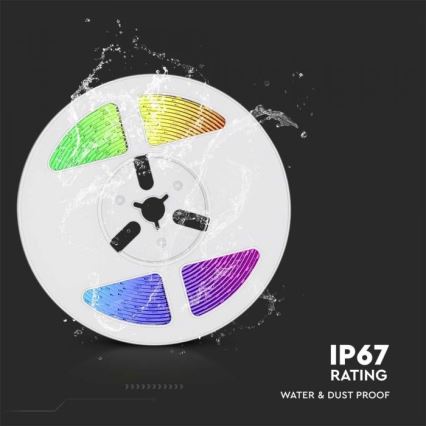 Ruban solaire RGB à intensité variable LED/1,2W/3,7V IP67 5m + télécommande