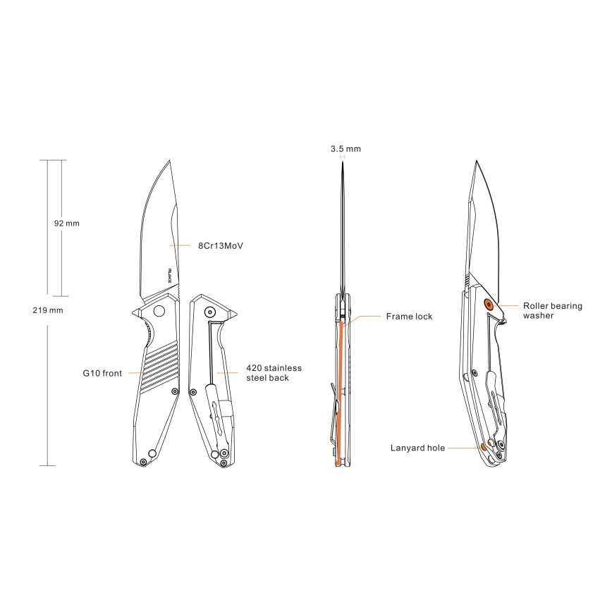 Ruike RUD191B - Coltello tascabile pieghevole 21,9 cm nero