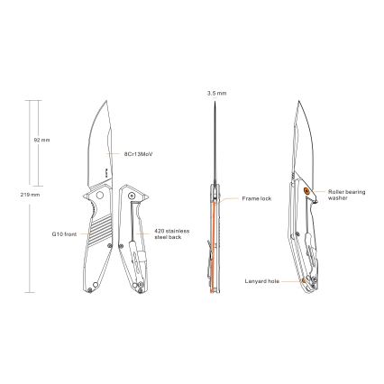 Ruike RUD191B - Klappbares Taschenmesser 21,9 cm schwarz