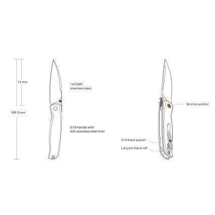 Ruike RUP661B - Coltello compatto pieghevole 16,9 cm nero