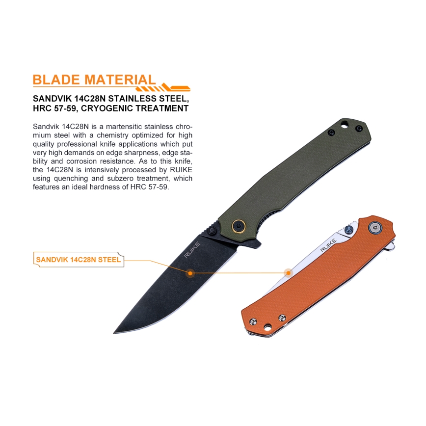Ruike RUP801G - Coltello tascabile pieghevole 20 cm verde
