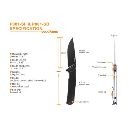 Ruike RUP801SF - Coltello tascabile pieghevole 20 cm argento