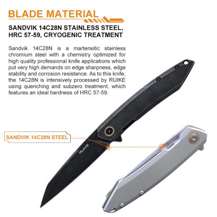 Ruike RUP831SSA - Coltello compatto pieghevole 19,5 cm argento