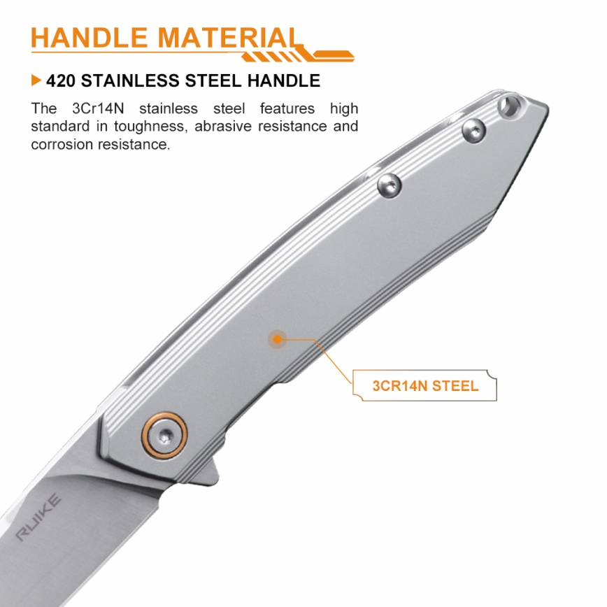 Ruike RUP831SSA - Coltello compatto pieghevole 19,5 cm argento