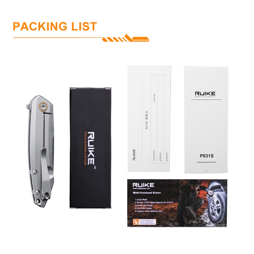 Ruike RUP831SSA - Coltello compatto pieghevole 19,5 cm argento