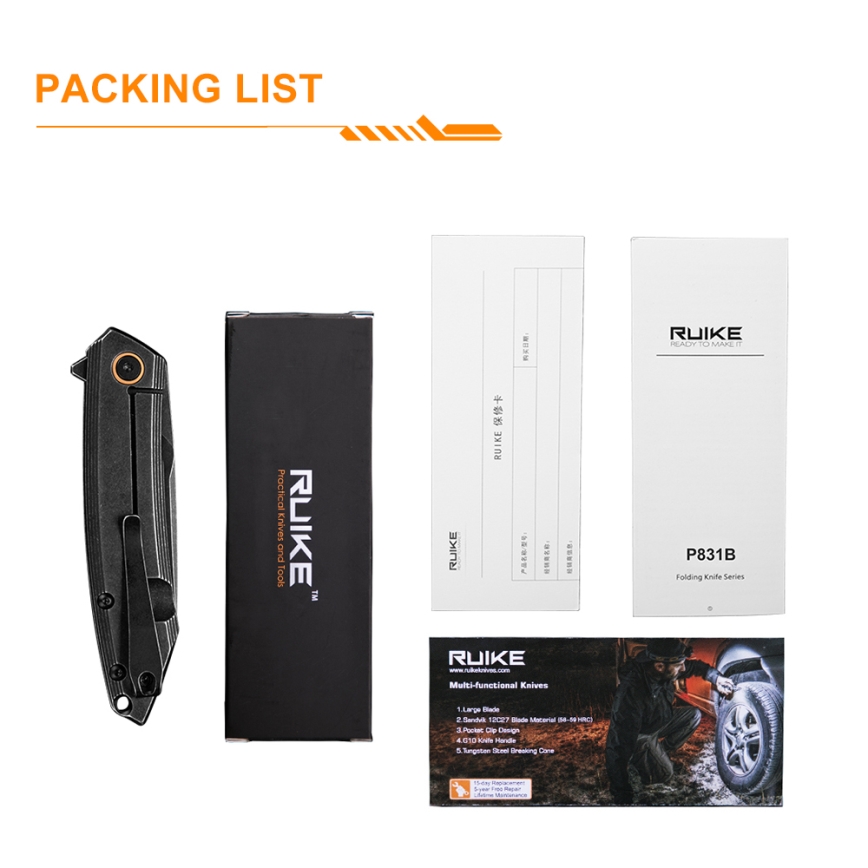 Ruike RUP831SSB - Coltello compatto pieghevole 19,5 cm nero