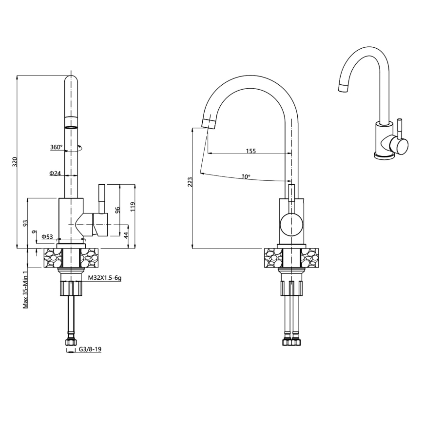 Samona - Spültischarmatur 32 cm Granit/Schwarz