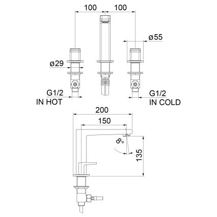 Sapho - 3-Loch-Waschtischarmatur TURSI Hochglanz-Chrom