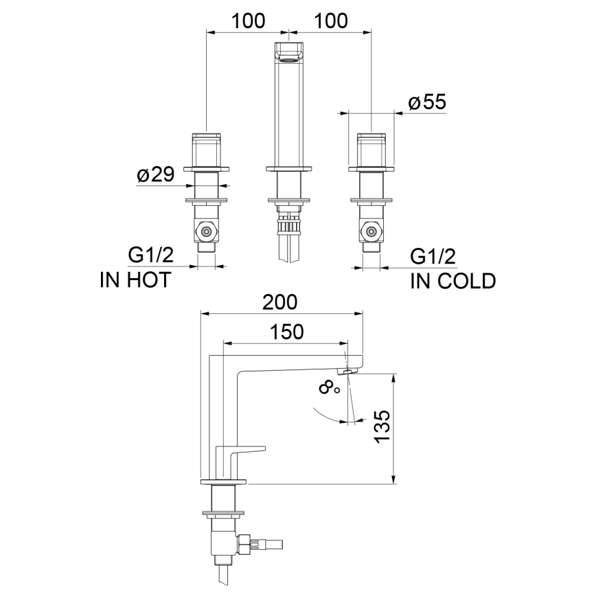 Sapho - 3-Loch-Waschtischarmatur TURSI Hochglanz-Chrom