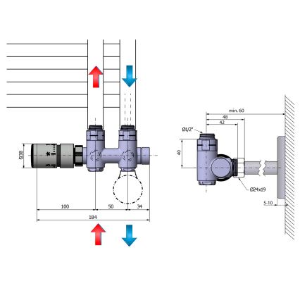 Sapho - Thermostat-Anschlussset für Mittelanschluss TWIN COMBI links/mattierter Edelstahl