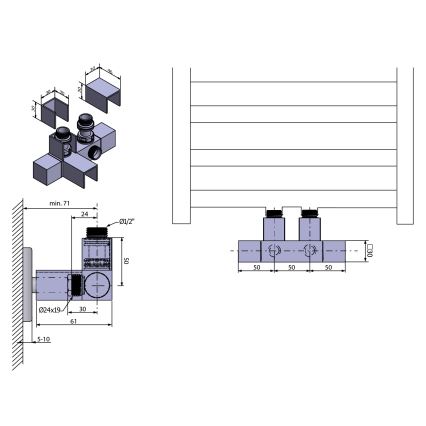 Sapho - Anschlusssatz für Mittenanschluss-Ventile CUBE TWIN, mattierter Edelstahl