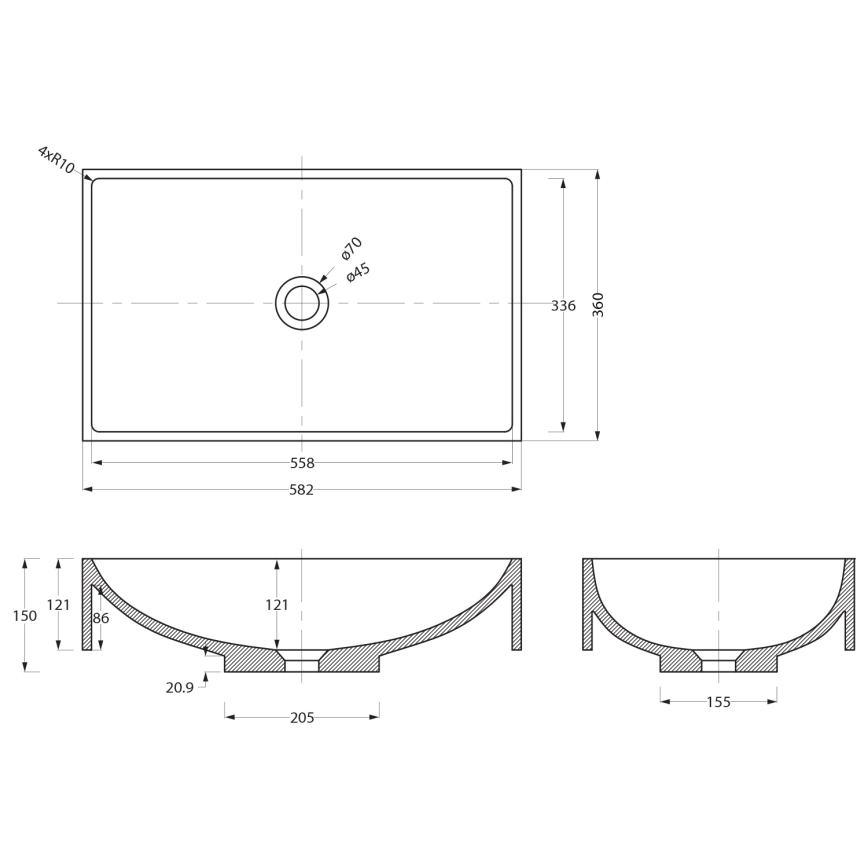Sapho - Aufsatzwaschbecken 58x36 cm Beton/Schwarz