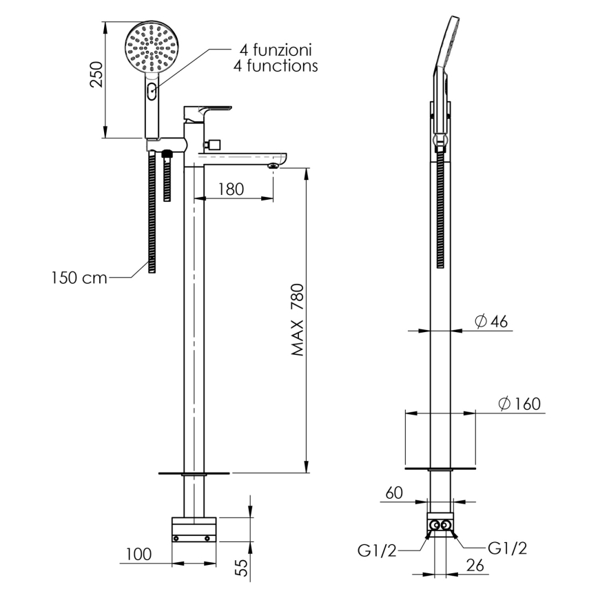 Sapho - Badewannenset mit Mischbatterie PAX glänzender Chrom