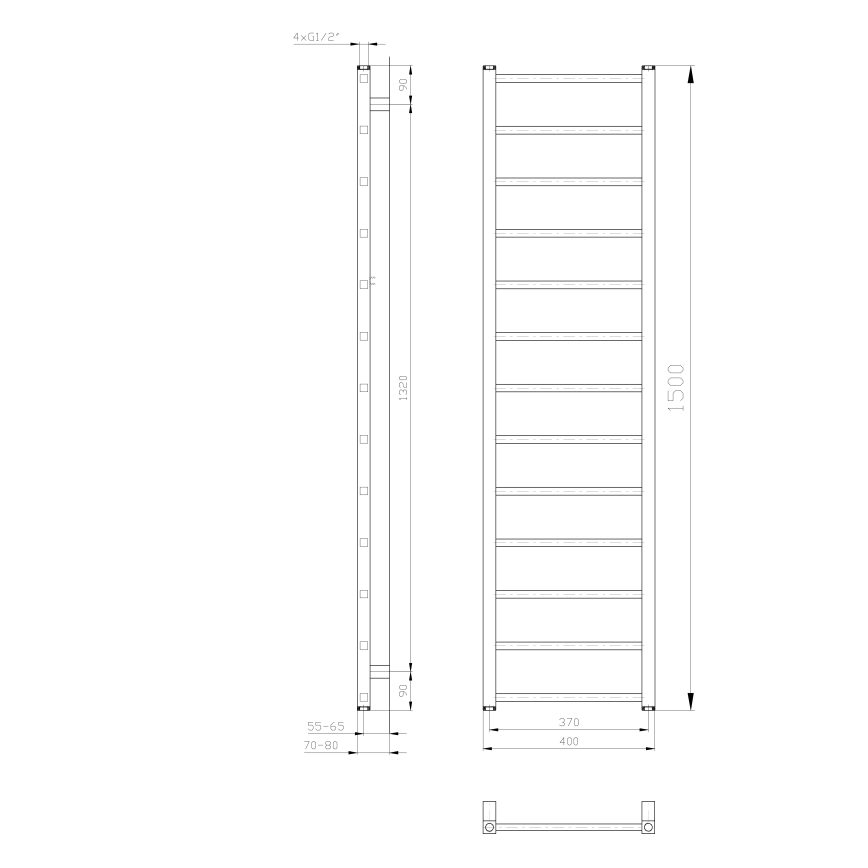 Sapho - Badheizkörper METRO LIGHT 150x40 cm weiß