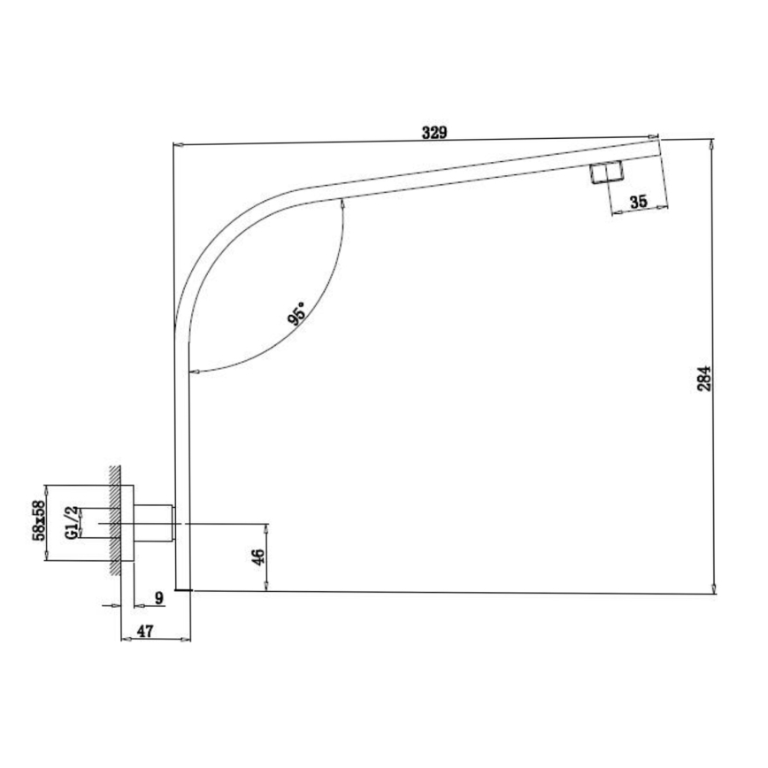 Sapho - Braccio doccia quadrato 33 cm cromo lucido