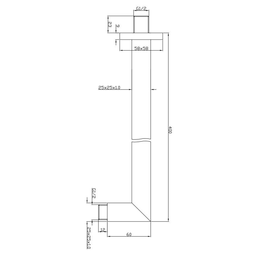 Sapho - Braccio doccia quadrato 40 cm cromo lucido