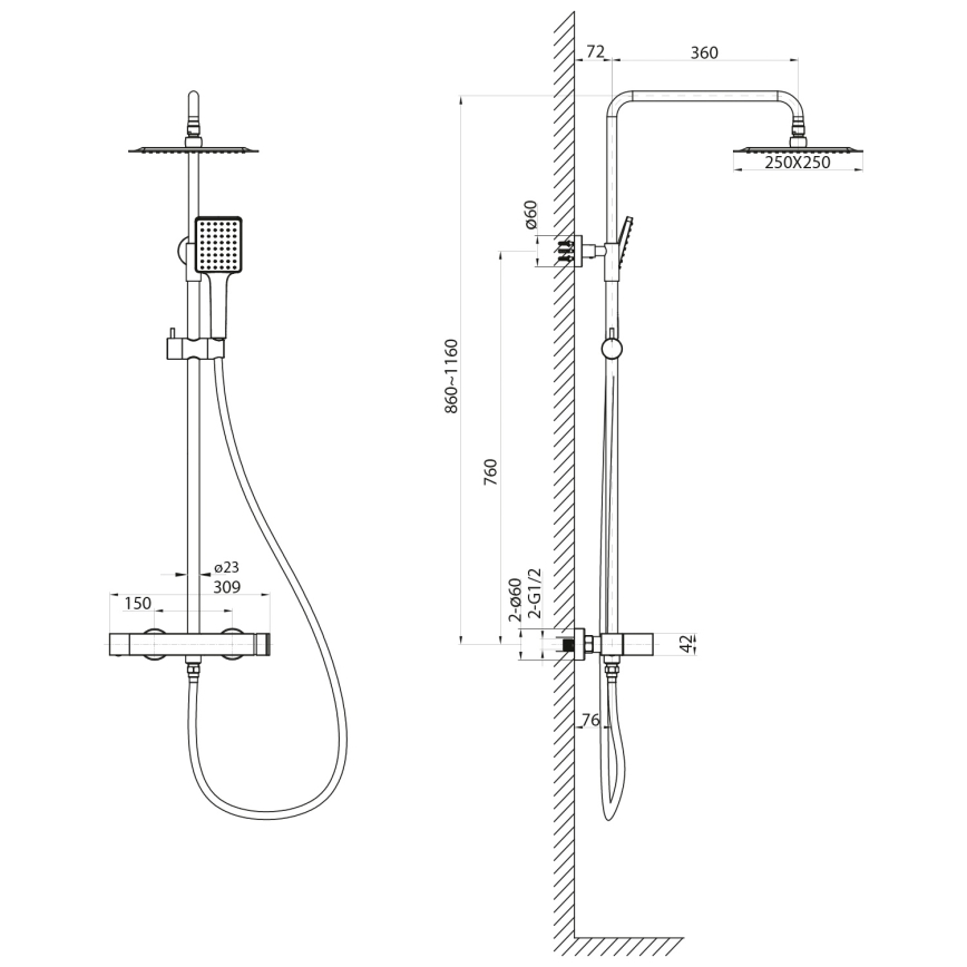 Sapho - Duschset mit Einhebelmischer CUBEMIX, Hochglanzchrom
