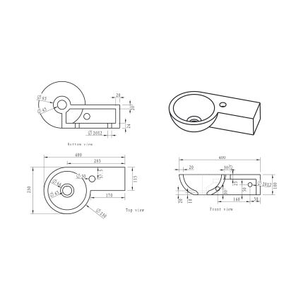Sapho - Eck-Wandwaschbecken BLOK 40x23 cm rechts/Anthrazit