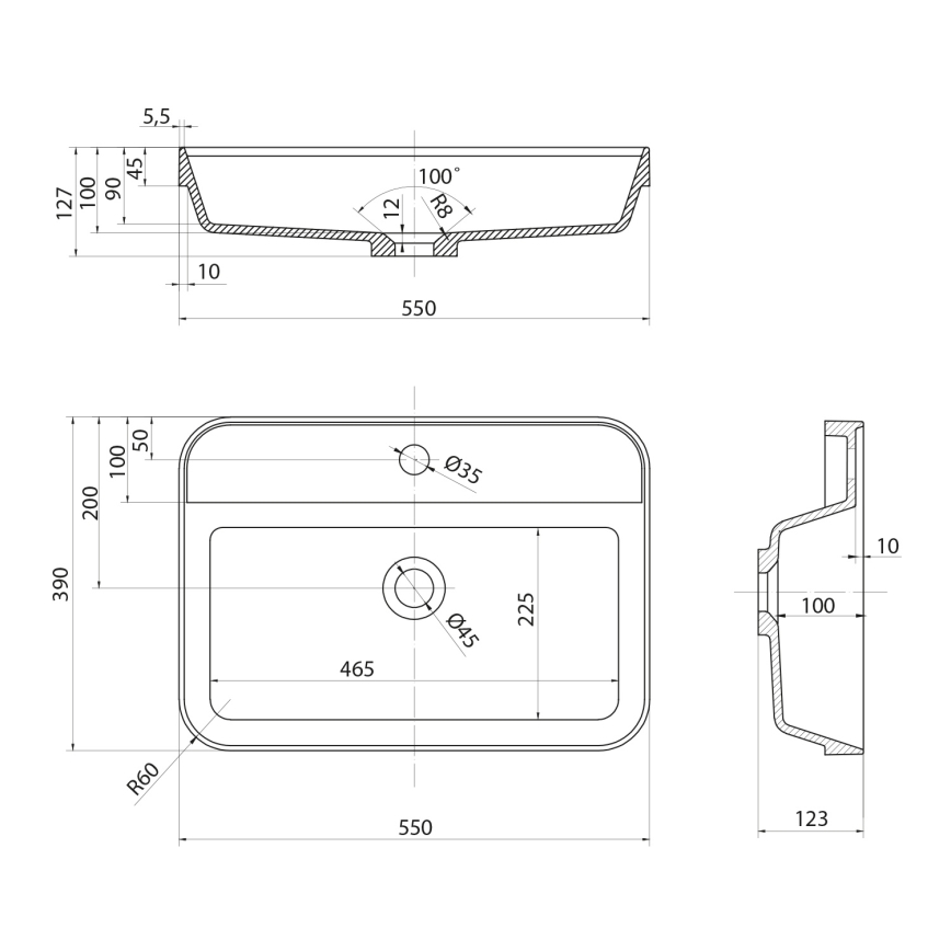 Sapho - Einbauwaschbecken 55x39 cm Keramik/weiß