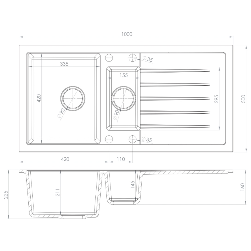 Sapho - Évier de cuisine 100x50 cm en granit, noir