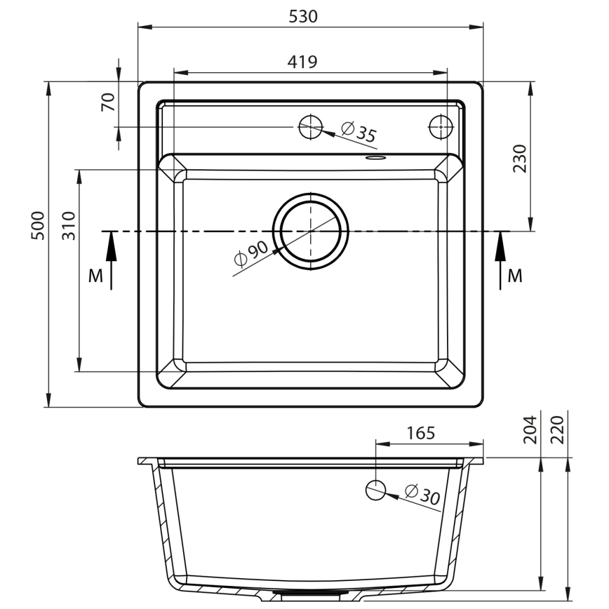 Sapho - Évier de cuisine 53x50 cm granit/blanc