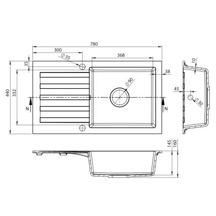 Sapho - Évier de cuisine 78x44 cm granit/blanc