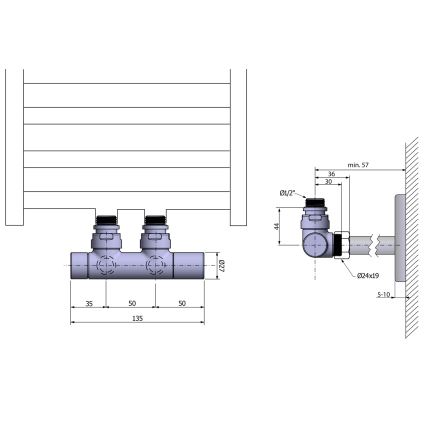 Sapho - Kit de raccordement de vannes pour raccord central TWIN, finition chrome brillant