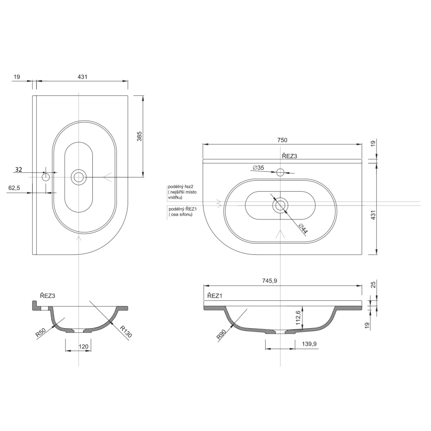 Sapho - Lavabo angolare da incasso PULSE 75x43 cm marmo/bianco