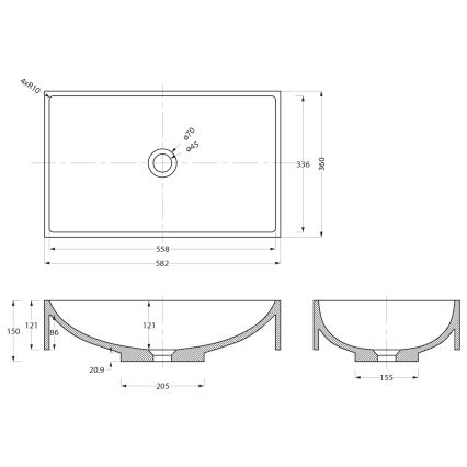 Sapho - Lavabo da appoggio 58x36 cm cemento/nero