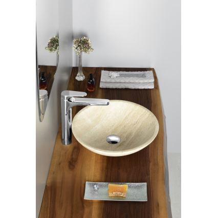 Sapho - Lavabo da appoggio BLOK Ø 40 cm beige/travertino