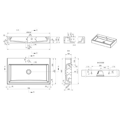 Sapho - Lavabo da appoggio ORINOKO 70x42 cm marmo/bianco